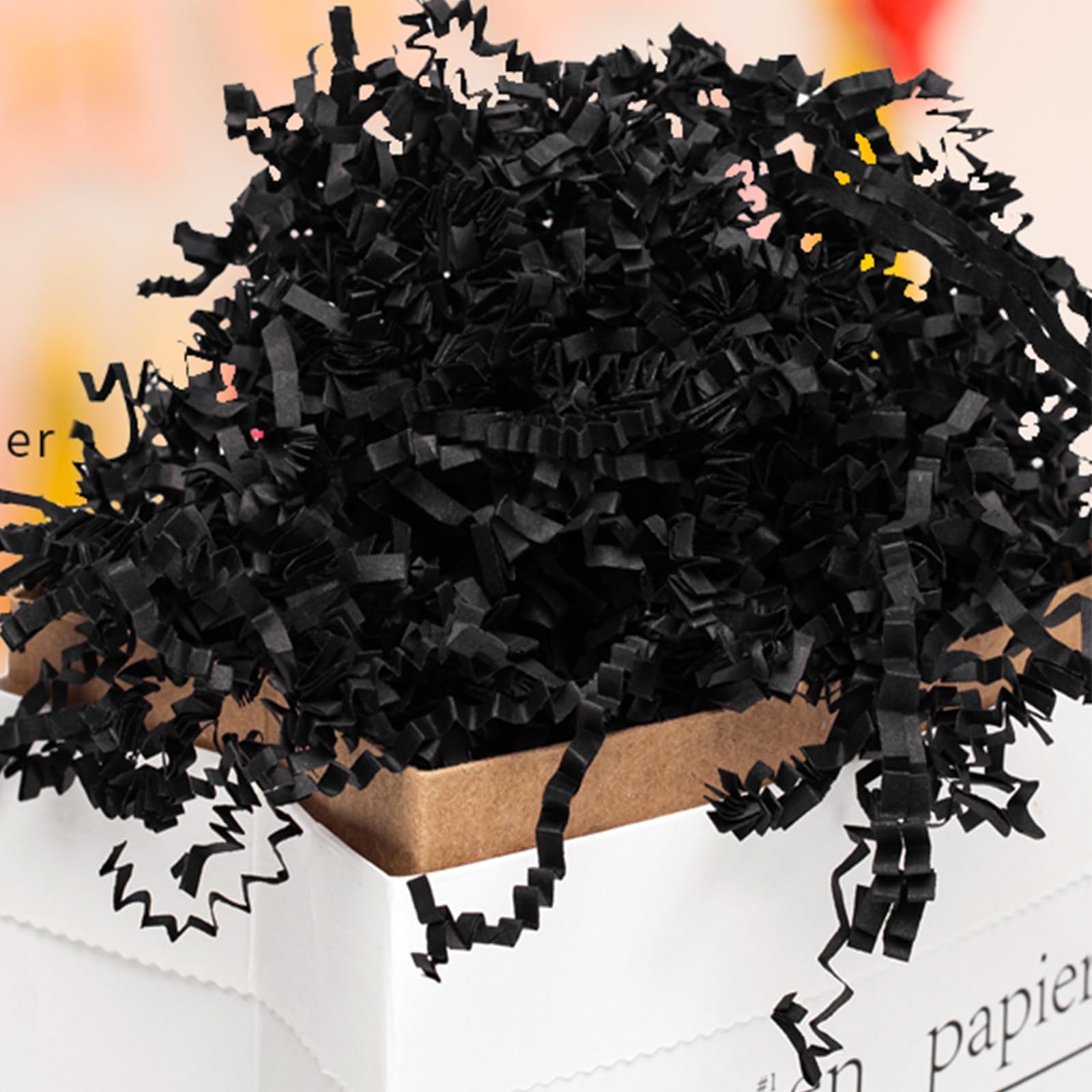 STEZHOU 4oz Black Crinkle Cut Paper Shred Filler great for Gift Wrapping, Basket Filling, Birthdays, Weddings, Anniversaries, Valentines Day, and other occasions