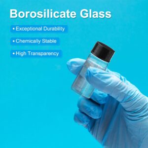 PATIKIL 6pcs 15ml Small Clear Glass Vials with Black Screw Cap, Borosilicate Glass Graduated Sample Bottles for Solid Liquid Powder Storage