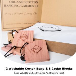 2PC Luxury 48'' Organic Cotton Garment Storage Bag for Hanging Clothes | 8 Cedar Blocks for Fresh Smell| Breathable Garment Bag for Hanging Clothes for Closet Best for Suit, Sweater, Short Dress, Gown