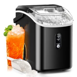 nugget ice makers countertop with soft chewable pellet ice, 7 mins ice making, 35.5lbs/24hrs, pebble ice maker machine with self-cleaning/ice basket/ice scoop for home/office/bar, black