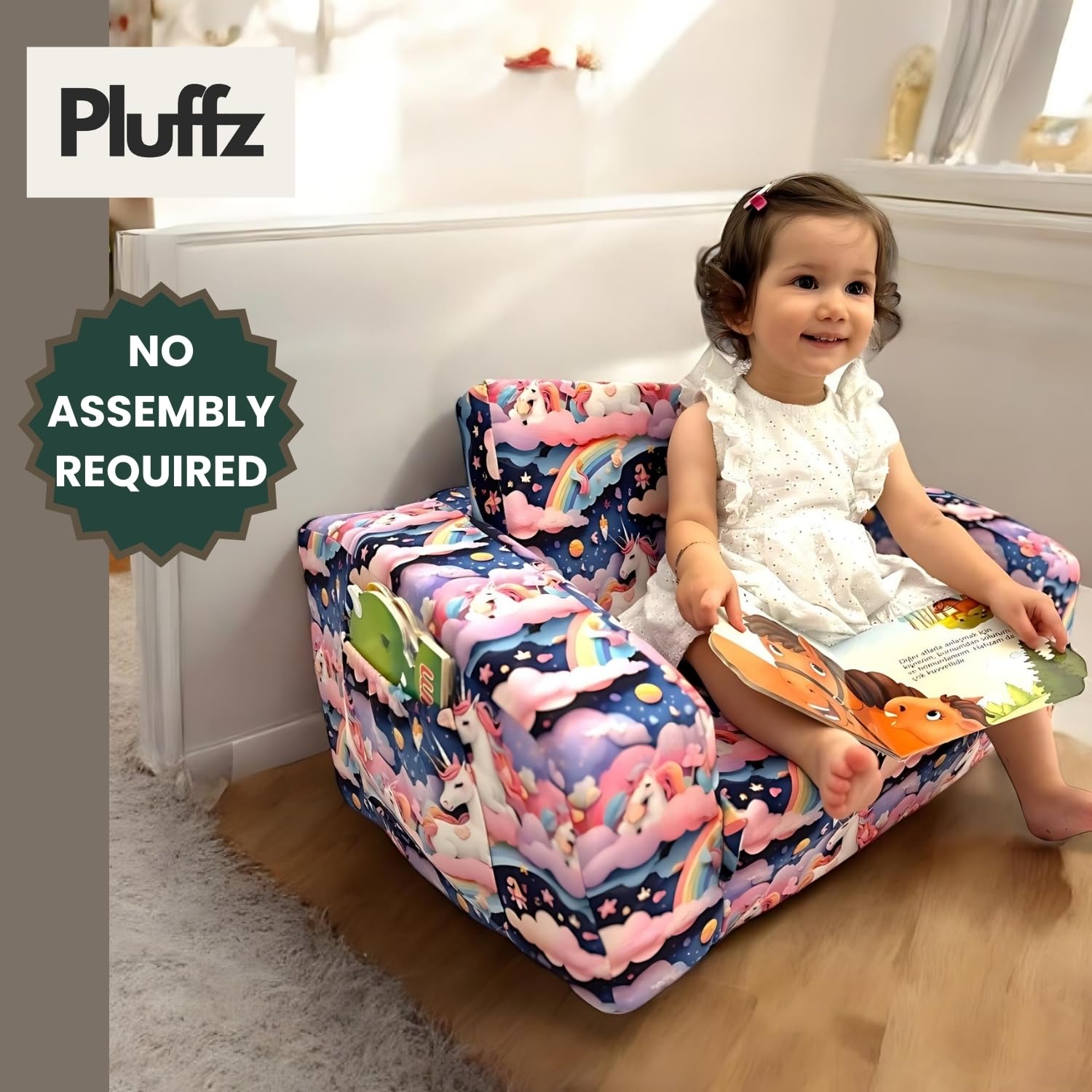 Pluffz Toddler Couch - Convertible Kids Sofa for Playroom - Premium Foldable Toddler Sofa Chair, Comfy Sofa for Kids, Toddler Lounge Chair Indoor