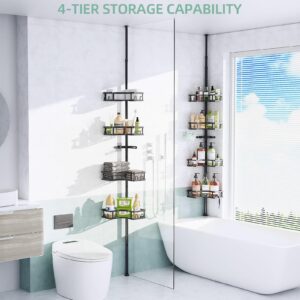 HEVEL Corner Shower Caddy Tension Pole, 4 Tier Adjustable Shower Organizer Corner 62-115 Inch, Rustproof Bathroom Corner Shower Shelves for Bathtub Storage