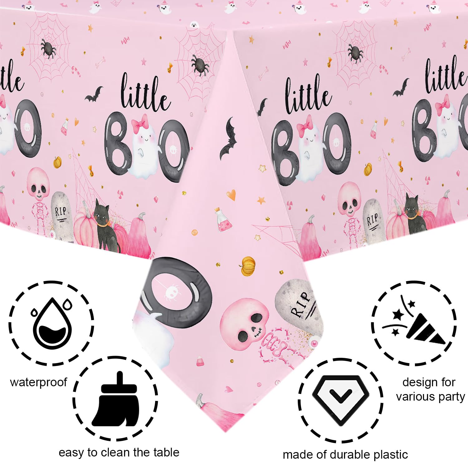 MEHOFOND Little Boo Baby Shower Decorations for Girl, Halloween Tableware set 194Pcs, Halloween Plates and Napkins for Baby Shower, Little Boo Birthday Banner, Halloween Party Supplies , Serves 24