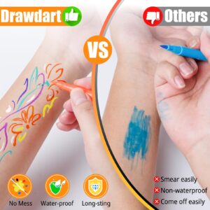 Drawdart 18 Colors Face Painting Markers, Water Resistance Sweatproof Halloween Face Body Paint Markers, Waterproof Tattoo Pen, Anti Smudge Face Paint Markers for Halloween Party Kids Adults