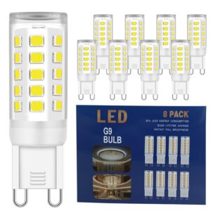 g9 led bulb 4w (40w halogen equivalent bulbs) 8 pack, no flicker t4 g9 bi pin base led llight bulbs for chandelier, 120v 420 lumen, non-dimmable home lighting (4000k natural daylight)