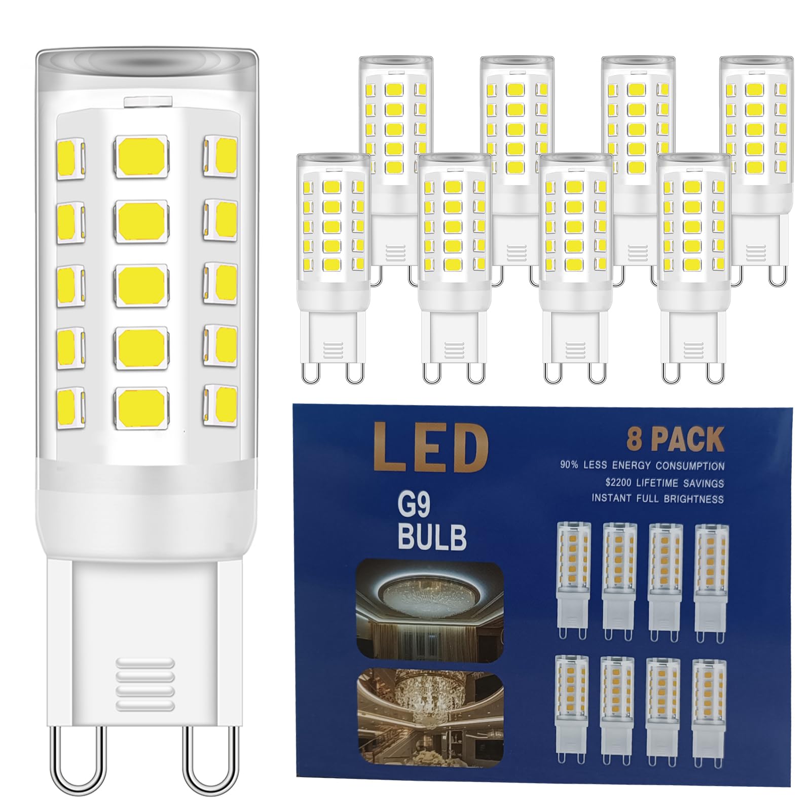 G9 LED Bulb 4W (40W Halogen Equivalent Bulbs) 8 Pack, No Flicker T4 G9 Bi Pin Base LED Llight Bulbs for Chandelier, 120V 420 Lumen, Non-dimmable Home Lighting (4000K Natural Daylight)