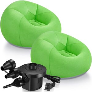 realspring 2 pcs bean bag chairs for adults kids inflatable chairs with electric air pump blow up chair inflatable lazy sofa folding portable inflatable chair for living room bedroom(green)