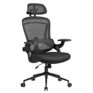 nouhaus ergo fit ergonomic mesh office chair high back adjustable lumbar support headrest and adjustable flip-up armrests, comfy desk chairs swivel computer gaming chair tilt function(n20, black)