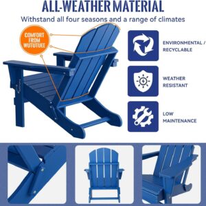 CCBEKIIM Adirondack Chair, Folding HDPE All-Weather Adirondack Chair with Relaxing Stackable Arm Rest, Compatible for Outdoor, Fire Pit, Deck, Outside, Garden, Campfire (Navy Blue)