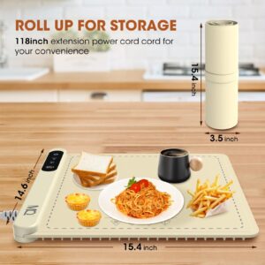 【Upgrade Graphene】 Warming Mat for Food - Food Warming Mat with 212°F Full Surface Heating,6 Temperature Settings And Timing Function, Roll Up Silicone Electric Warming Tray For Buffet(15.7"*14.5")