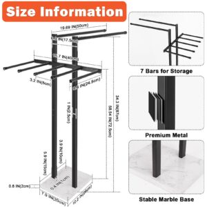 HarJue Towel Rack for Bathroom, 34” H Towel Holder Stand with 7 Bar, Bath Towel Sheet Holder with Marble Base, Standing Towel Rack for Home Pool Outdoor Floor, Store Family Member Towel (Black)