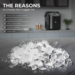 Nugget Ice Makers Countertop with Soft Chewable Pellet Ice, 7 Mins Ice Making, 35.5Lbs/24Hrs, Pebble Ice Maker Machine with Self-Cleaning/Ice Basket/Ice Scoop for Home/Office/Bar, Black