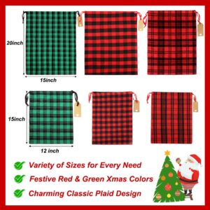 HRX Package Big Fabric Christmas Gift Bags 20x15 15x12inch, 6pcs Cotton Gift Wrapping Sacks Cloth Pouches for Xmas Presents Party Favor