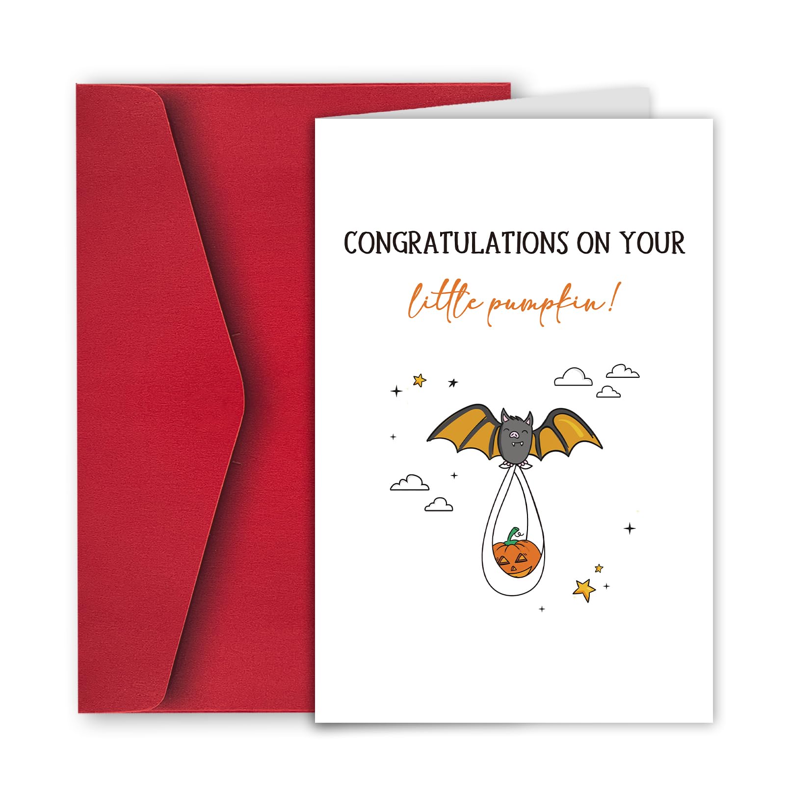 Ulbeelol Cute Baby Shower Card, Funny Baby Halloween Card, Congratulations on Your Little Pumpkin