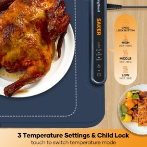 Saker Food Warming Mat, Electric Warming Tary, Silicone Warming Mat for Food with 3 Temperature Settings & Child Lock, Full-Surface Heating, Portable Foldable Warming Tray for Party, Buffet, Daily Use