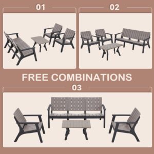 U-MAX HDPE 4 Pieces Patio Furniture Set, Outdoor Patio Conversation Set with Coffee Table 3-Seat Sofa and 2 Armchairs All Weather Resistant for Porch Garden Lawn Balcony Poolside Backyard