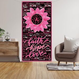 Breast Cancer Awareness Door Cover Hope Faith Love Photo Backdrop October Pink Ribbon Party Decorations and Supplies for Home