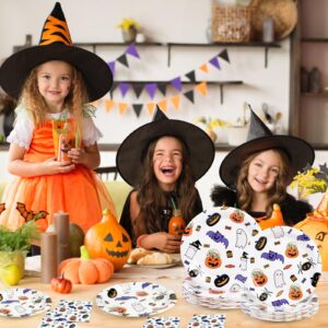 96PCS Happy Halloween Paper Plates and Napkins Set, Halloween Theme Party Decorations Set Include Paper Plates, Napkins, Forks Disposable Tableware Supplies for Kids Halloween Party, Serves 24