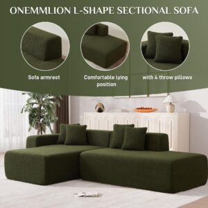 ONEMMLION 105" L-Shape Modular Sectional Sofa, Modern Cloud Couch with Left Facing Chaise Lounge, Upholstered Sherpa Corner Sofa Couch, Deep Seat Convertible Sleeper Couch for Living Room, Green