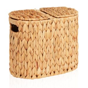 fairyhaus wicker toilet paper storage basket with lid & handles, 4 rolls handwoven toilet paper holder with storage, natural water hyacinth toilet paper holder stand basket for bathroom