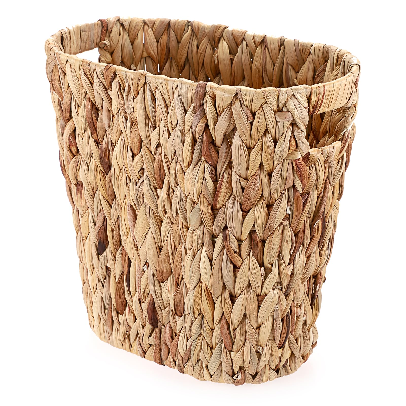 Sumnacon Wicker Trash Can Water Hyacinth Wicker Waste Basket with Handle Space-Saving Oval Bathroom Trash Can for Wastepaper,Magazine,Toy Multiple Garbage Can for Bedroom,Living Room,Kitchen,Office