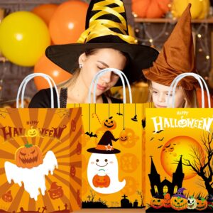 Hitkmi 18 Pcs Halloween Bags,Treat Bags, Halloween Paper Gift Bags, Trick or Treat Bags, Goodie Bags with Handles for Halloween Candy, Gift, Baked Goods, Party Supplies (Orange, 18 Pcs)