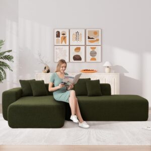 onemmlion 105" l-shape modular sectional sofa, modern cloud couch with left facing chaise lounge, upholstered sherpa corner sofa couch, deep seat convertible sleeper couch for living room, green