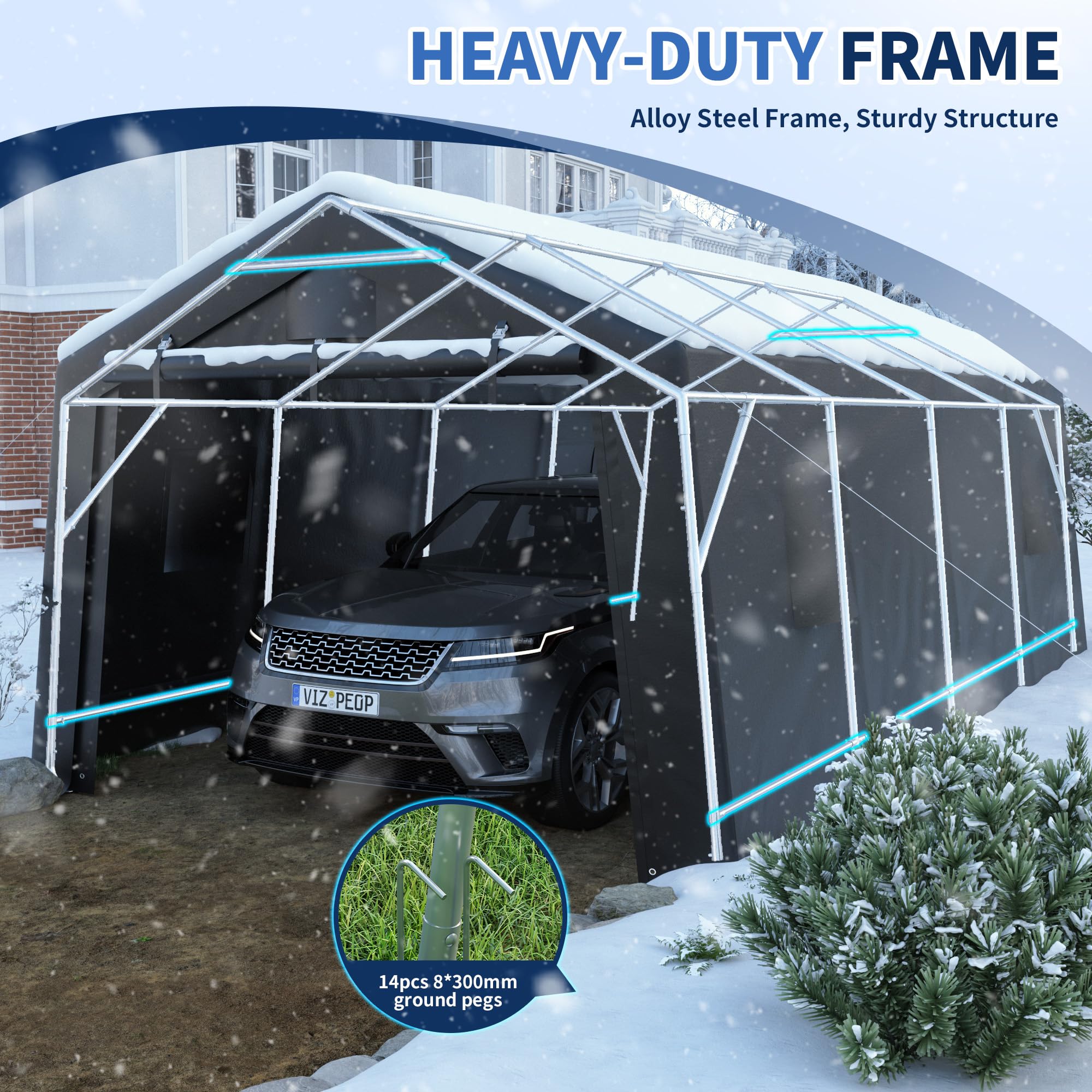 VONZOY 12'×20' Heavy Duty Carport,Car Canopy Portable Garage with Roll-up Zipper Door,Thick Shelter Storage Canopy Tent with All-Steel Metal Frame,Sunshade Waterproof for Motorcycle Car, Truck,SUV