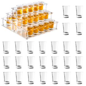 heimma shot glasses set of 25 with holder, 1.7oz/50ml shot glasses, shot display stand, shot glass serving tray with led light for party, bar, drinking club, restaurant