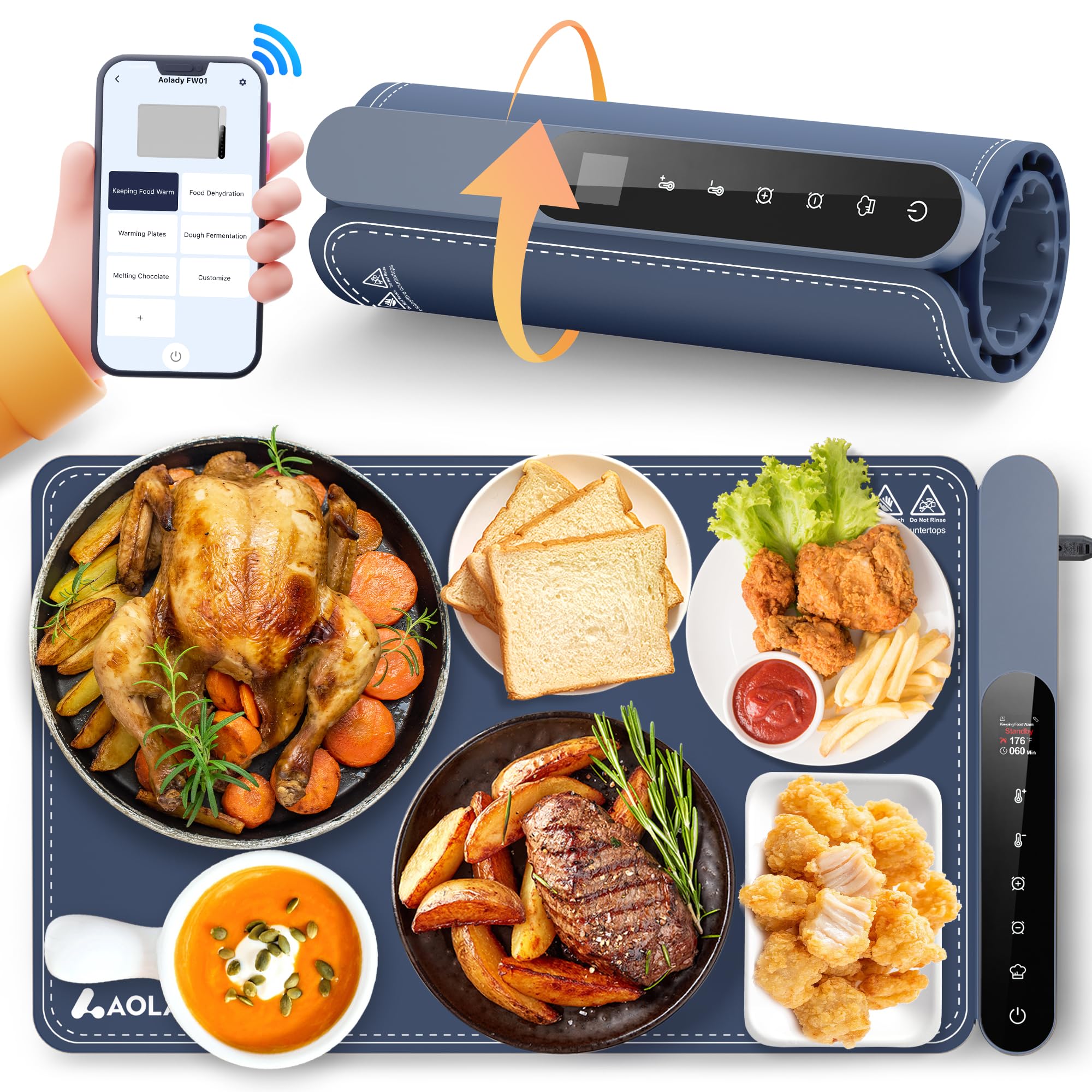 Kitchen Warming Mat for Food: Smart Limitless Temperature Silicone Heating Mat for Food - Portable Warming Tray Party Essentials - Roll Up Heating Trays Food Warmers for Parties Buffet