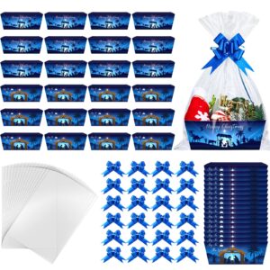 cholemy 72 pcs christmas gift baskets empty to fill kit diy basket for gifts empty bulk 24 market tray favor with handles 24 clear basket bags 24 bows for xmas holiday birthday(nativity scene)