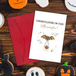 Ulbeelol Cute Baby Shower Card, Funny Baby Halloween Card, Congratulations on Your Little Pumpkin