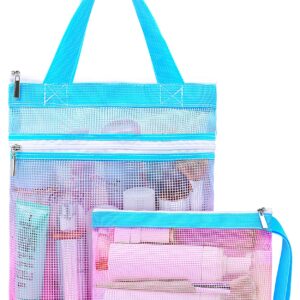 Fiodrimy Mesh Shower Caddy Bag, Portable Shower Bag with Zipper 2pcs Hanging Toiletry and Bath Organizer with Zipper for Travel, Swimming, Gym, Camping, College Dorms, Beach