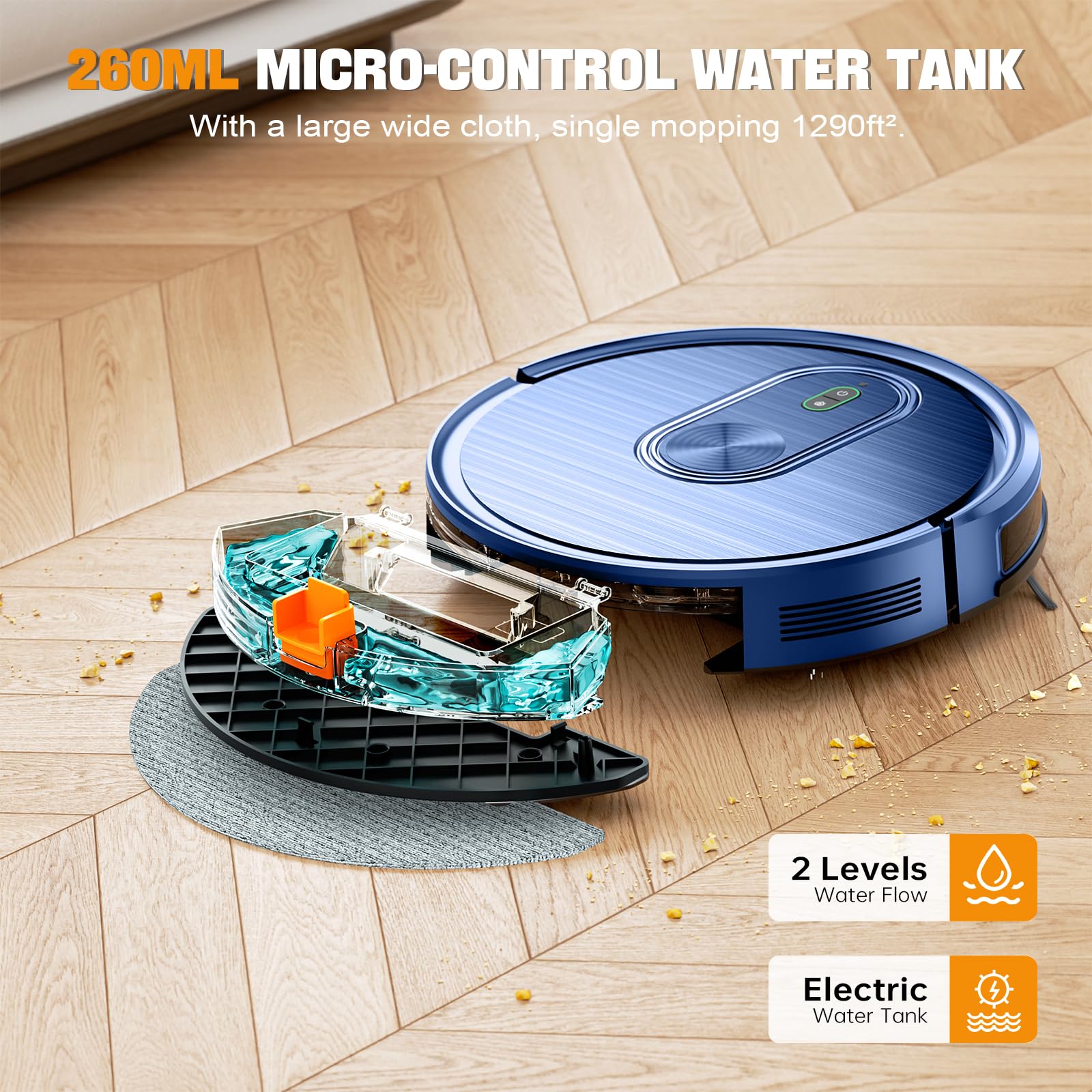 Robot Vacuum and Mop Combo, 2 in 1 Mopping Robotic Vacuum with Schedule, App/Bluetooth/Voice, Max Suction 3200Pa, Self-Charging Robot Vacuum Cleaner, Slim, Ideal for Pet Hair, Hard Floor, Carpet