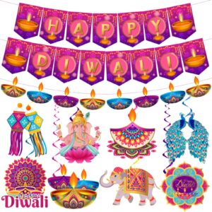 diwali decorations for home, happy diwali decorations includes happy diwali banner and diwali hanging decorations swirls, diwali decorations hanging swirls for india light festival diwali celebration