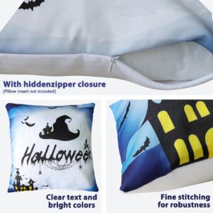 Mordx Halloween Pillow Covers Square 18x18 Set of 4,Fall Decorative Throw Pillow Covers Pillowcase for Happy Halloween Moon Night Bat Crow Spider Web