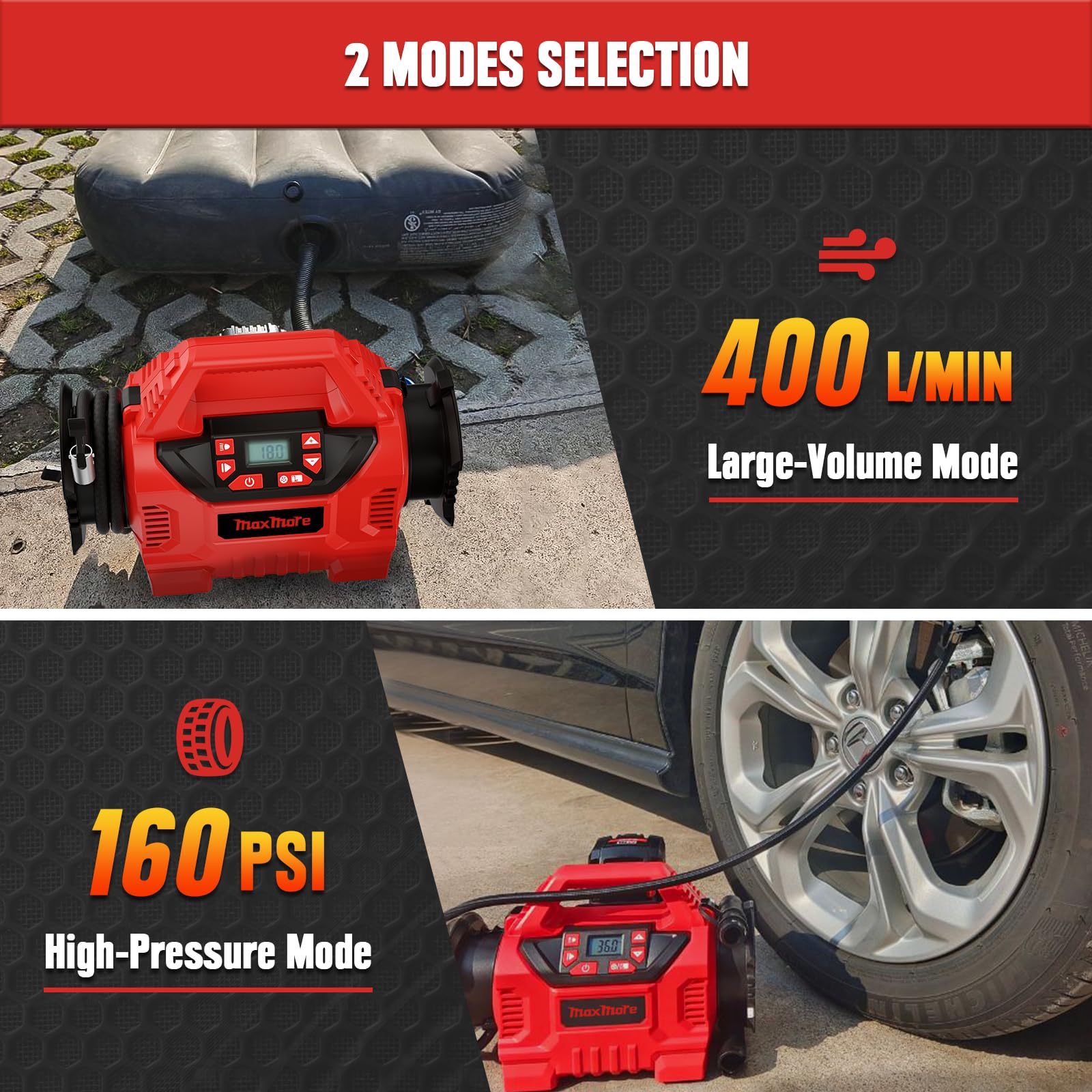 Cordless Tire Inflator for Milwaukee 18V Battery, 160 PSI High Pressure Portable Air Compressor with Digital Gauge, Auto Shut Off, LED Light For Balls, Tires, Swim Toys (Tool Only)