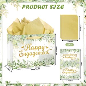 Engagement Party Gift Bags Sage Green Happy Engagement Gift Wrapping Paper Bag with Tissue Paper Card Eucalyptus Christmas Engagement Party Decorations Gift Bags Sage Green Happy Engagement Supplies