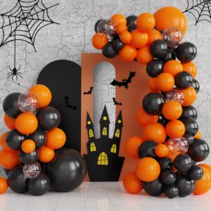 orange and black balloons arch kit garland, 130 pcs black orange halloween balloons arch kit, orange black rose gold confetti balloons for halloween party decorations