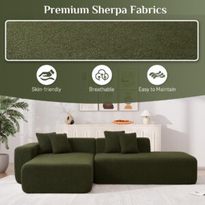 ONEMMLION 105" L-Shape Modular Sectional Sofa, Modern Cloud Couch with Left Facing Chaise Lounge, Upholstered Sherpa Corner Sofa Couch, Deep Seat Convertible Sleeper Couch for Living Room, Green