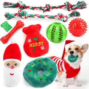 hohom christmas dog toys, 9 pack luxury puppy chew toy, cotton squeaky plush toys for small dogs, durable interactive rope treat dog ball and bones, rubber teething toys for puppies dogs