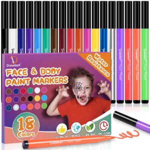 drawdart 18 colors face painting markers, water resistance sweatproof halloween face body paint markers, waterproof tattoo pen, anti smudge face paint markers for halloween party kids adults