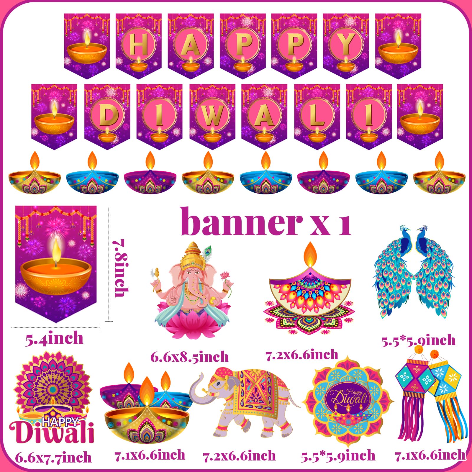 Diwali Decorations for Home, Happy Diwali Decorations includes Happy Diwali Banner and Diwali Hanging Decorations Swirls, Diwali Decorations Hanging Swirls for India Light Festival Diwali Celebration