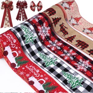 5 style christmas wrapping ribbons grosgrain satin ribbons snowflake christmas truck tree elk santa claus 63mm wide for holiday festival gift diy craft decor, 15 yard total