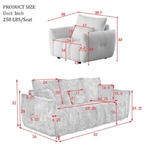 Antetek Teddy Sofa Set for Living Room, Modern Deep Seat Sofa Chair and Oversized 3-Seater Cloud Boucle Couch for Bedroom, Office, Apartment, Furniture Set, Green (2 Piece)