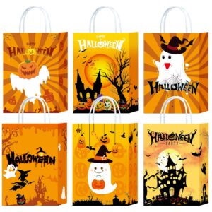 hitkmi 18 pcs halloween bags,treat bags, halloween paper gift bags, trick or treat bags, goodie bags with handles for halloween candy, gift, baked goods, party supplies (orange, 18 pcs)