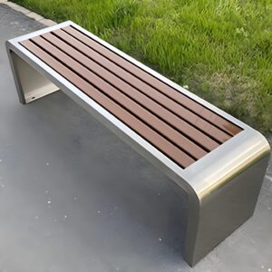 xindar outdoor garden bench, water resistant stainless steel modern park bench for outdoor use with armless design (silver/brown, 47" l x 16" w x 18" h)