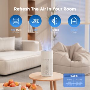 Nuwave H13 HEPA Air Purifier for Bedrooms & Large Rooms up to 857 Sq Ft, 2025 New & Improved RPM, Removes 99.97% of Allergens, Smoke, Pollen, Pet Dander to 0.3 Microns, Portable, Ozone-Free