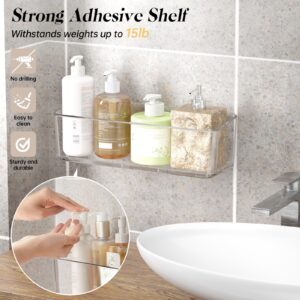 PAVSTINE 2 Pcs Clear Shower Shelf, Large Bathroom Shower Shelves, Adhesive Bathroom Shelf, Wall Mounted Caddy, No Drill Self Adhesive Shower Organizer, Clear Bathroom Shelves with Self Adhesive Tape