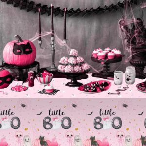 MEHOFOND Little Boo Baby Shower Decorations for Girl, Halloween Tableware set 194Pcs, Halloween Plates and Napkins for Baby Shower, Little Boo Birthday Banner, Halloween Party Supplies , Serves 24